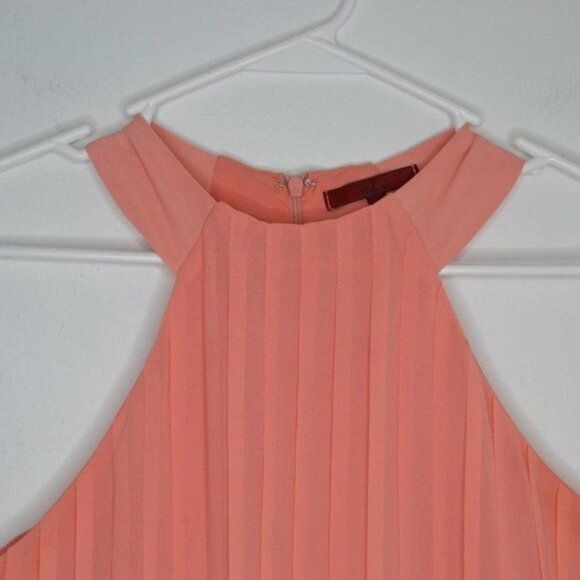 BKE Women's Small Coral Chiffon Pleated Halter Top - Picture 2 of 11